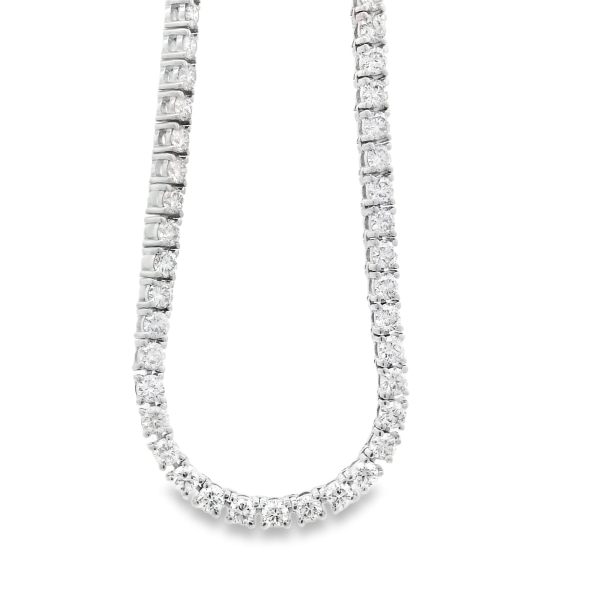 14k White Gold 9.57ctw Natural Round Brilliant Diamond Tennis Necklace 22" — front view