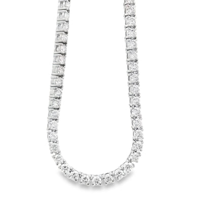 14k White Gold 9.57ctw Natural Round Brilliant Diamond Tennis Necklace 22" — front view