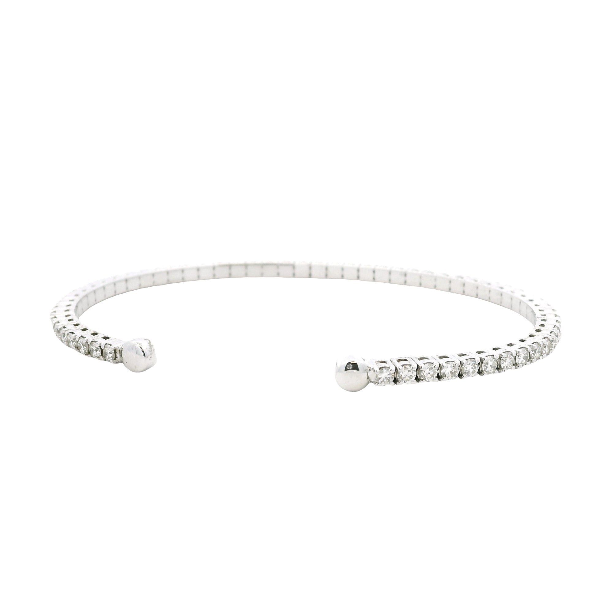 14k White Gold 2.60ctw Round Brilliant Diamond Flexible Pavé Bangle Bracelet — photo 20 of 22
