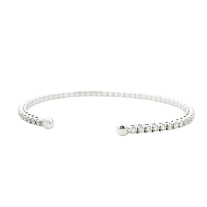 14k White Gold 2.60ctw Round Brilliant Diamond Flexible Pavé Bangle Bracelet — photo 20 of 22