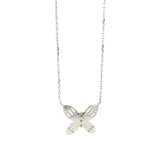 18k White Gold 0.79ctw Natural Round & Baguette Diamond Butterfly Pendant Necklace — left three-quarter angle