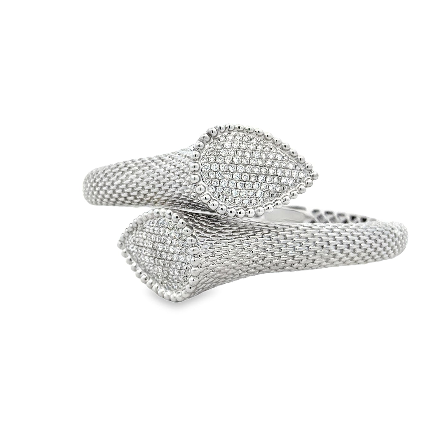 18k White Gold 2.17ctw Round Brilliant Diamond Pavé Bangle Bracelet — left three-quarter angle