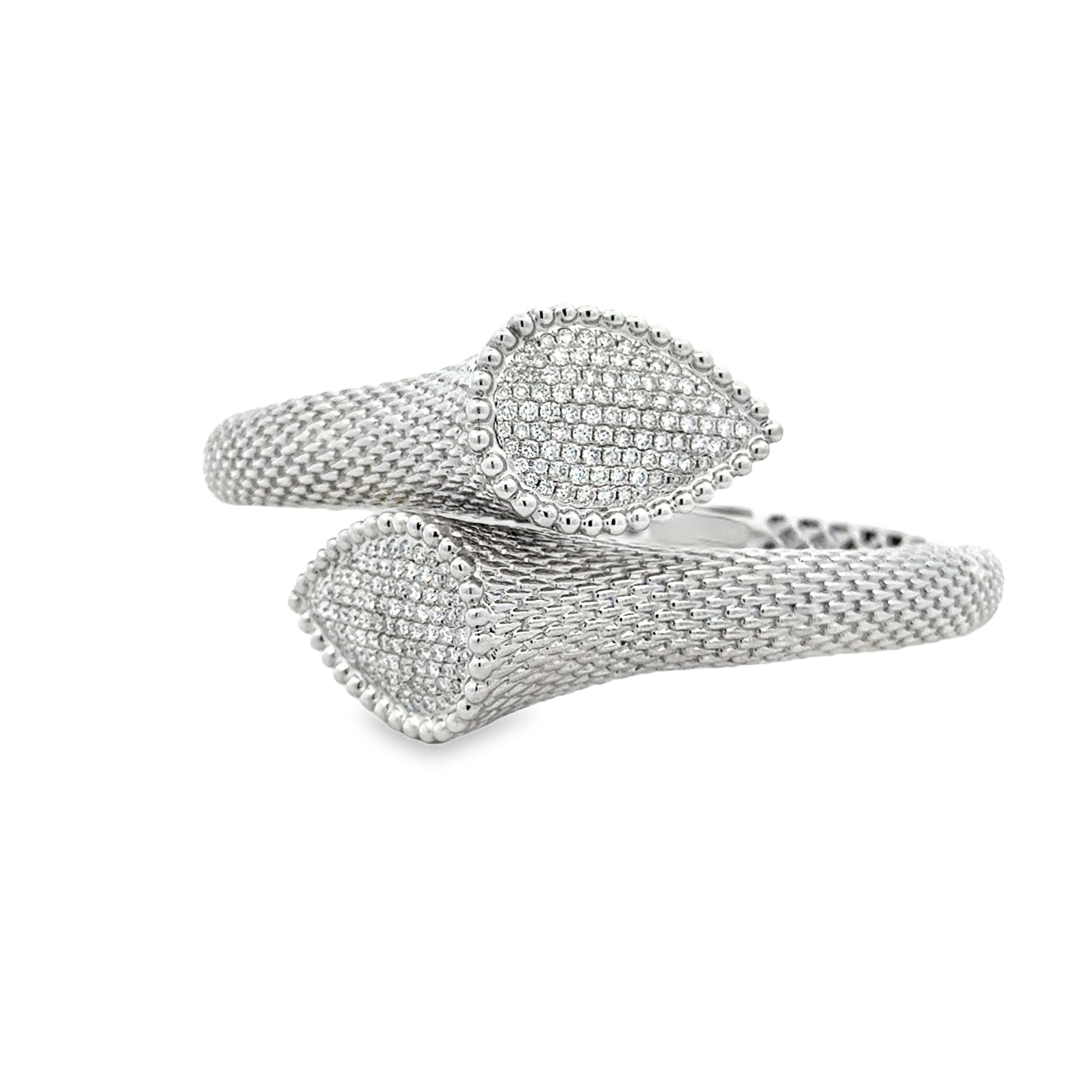 18k White Gold 2.17ctw Round Brilliant Diamond Pavé Bangle Bracelet — left three-quarter angle