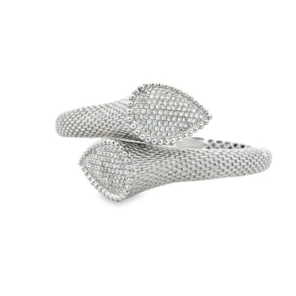 18k White Gold 2.17ctw Round Brilliant Diamond Pavé Bangle Bracelet — left three-quarter angle