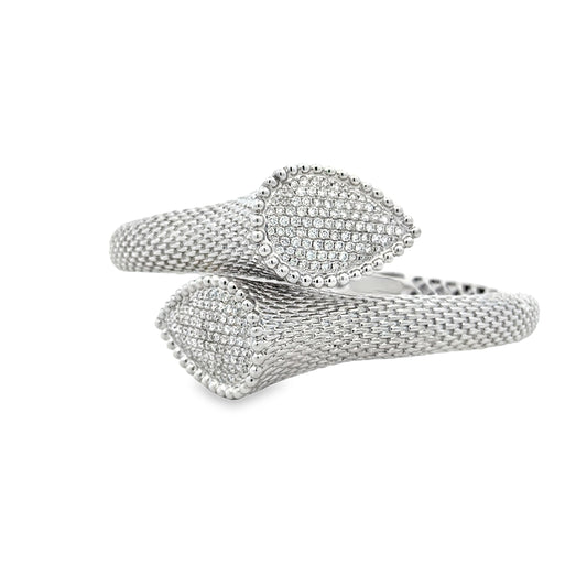 18k White Gold 2.17ctw Round Brilliant Diamond Pavé Bangle Bracelet — left three-quarter angle