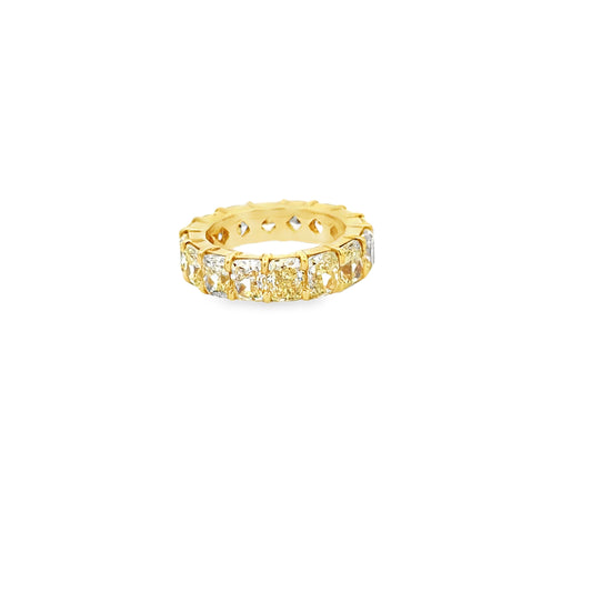 18k Yellow Gold 8.98ctw Cushion Cut Natural Diamond Eternity Band Ring — left three-quarter angle