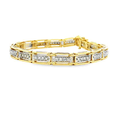 14k Yellow Gold 1.92ctw Round Brilliant Diamond Rectangular Tennis Link Bracelet — left three-quarter angle