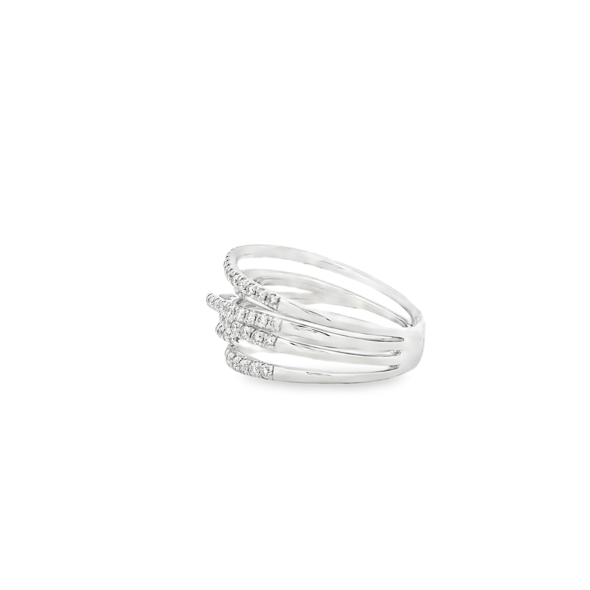 Gabriel & Co. 14k White Gold 1.00ctw Diamond Criss Cross Layered Ring — left three-quarter angle