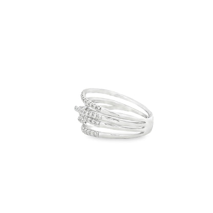 Gabriel & Co. 14k White Gold 1.00ctw Diamond Criss Cross Layered Ring — left three-quarter angle
