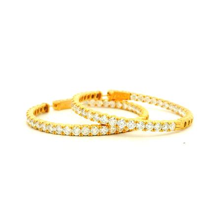14k Yellow Gold 11.75ctw Round Diamond Inside Out Hoop Earrings — left three-quarter angle