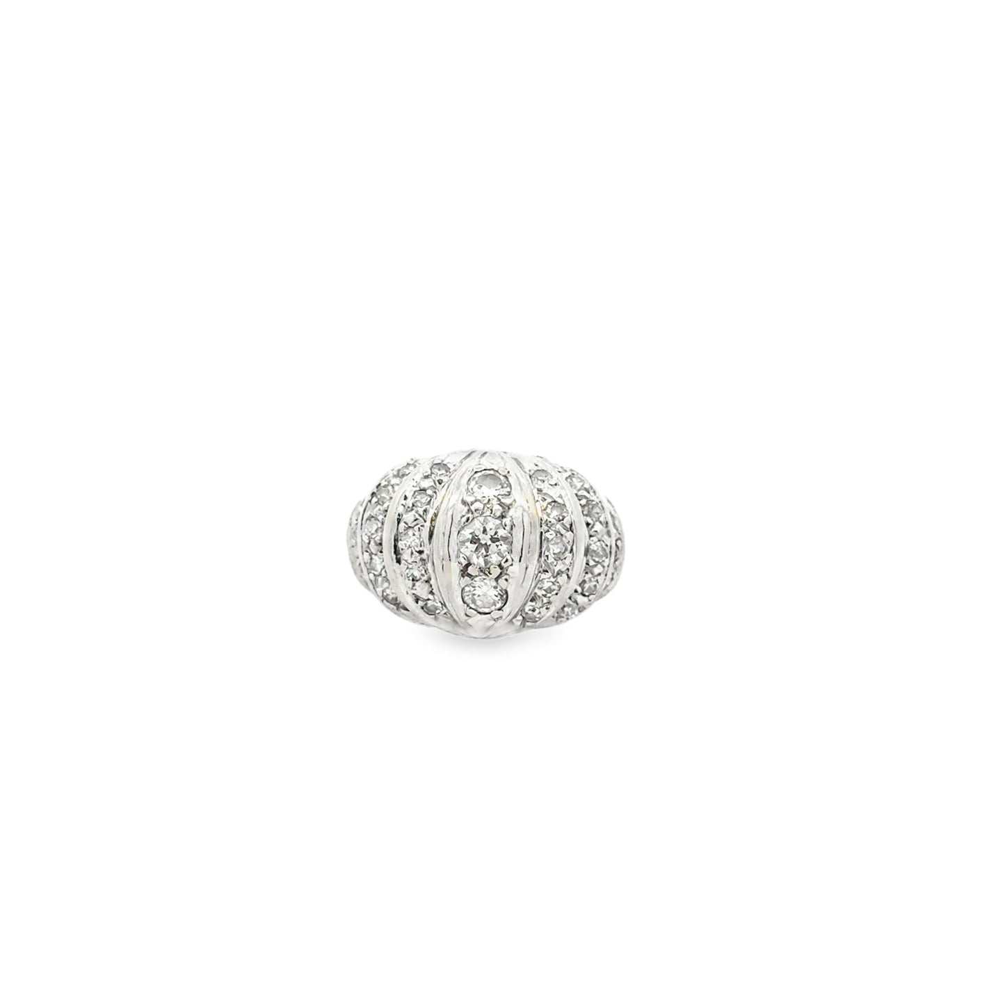 White Gold Pavé Diamond Bombe Dome Cocktail Ring — left three-quarter angle