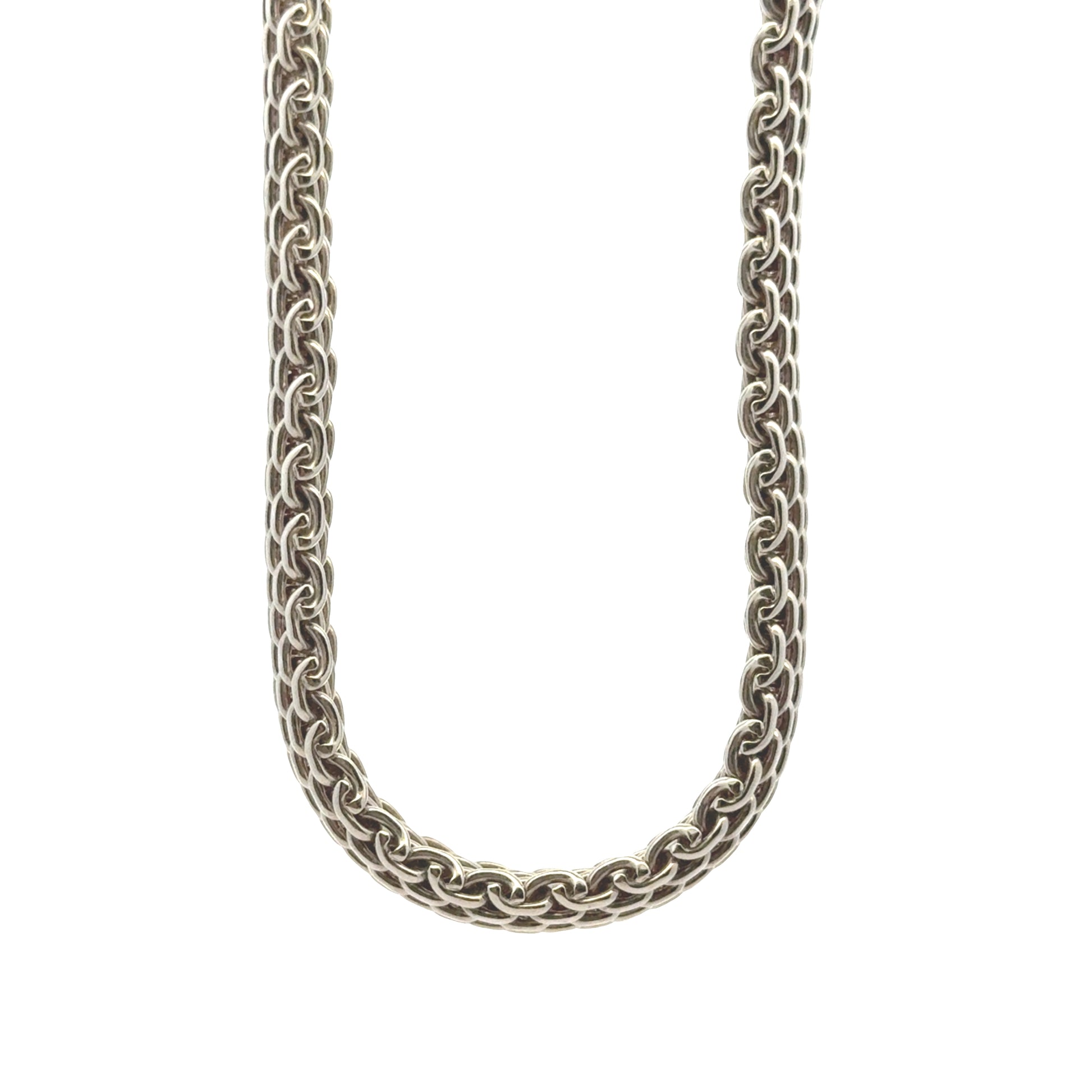 Tiffany & Co Sterling Silver Somerset Mesh Necklace 17" — left three-quarter angle