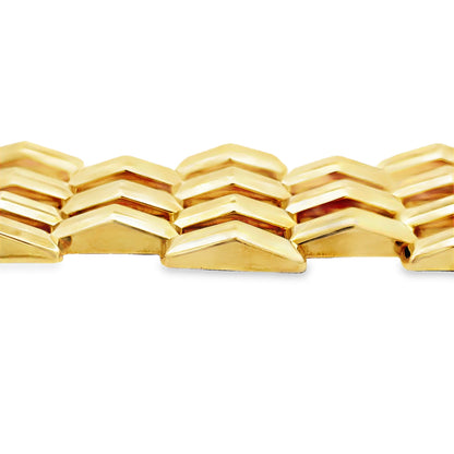 14k Yellow Gold Wide Multi-Row Brick Link Panel Bracelet — left three-quarter angle
