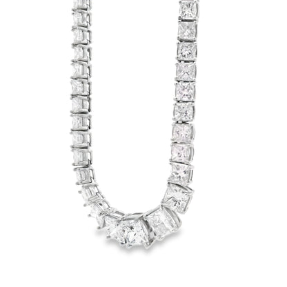 18k White Gold 19.06ctw Princess Cut Diamond Graduated Tennis Necklace 16" — left three-quarter angle