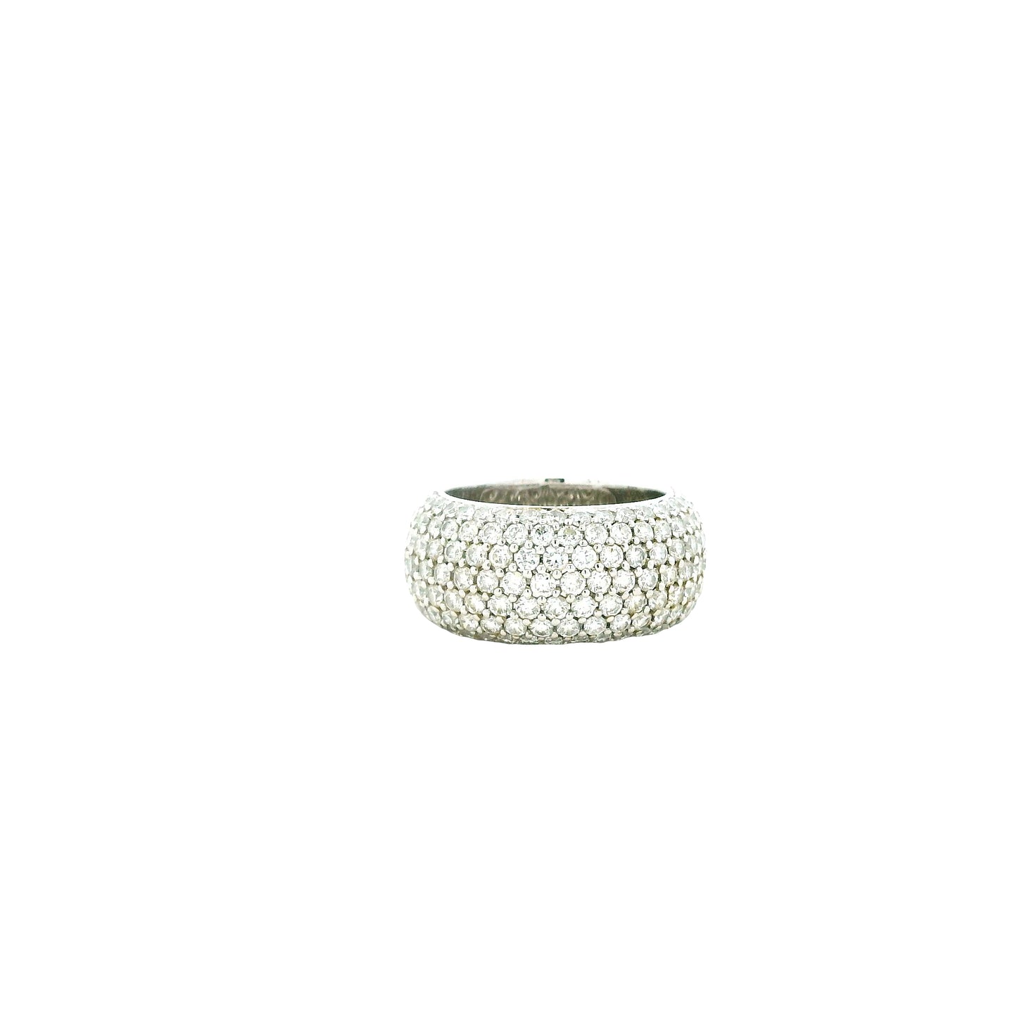 18k White Gold 3.65ctw Round Brilliant Diamond Pavé Ring — left three-quarter angle
