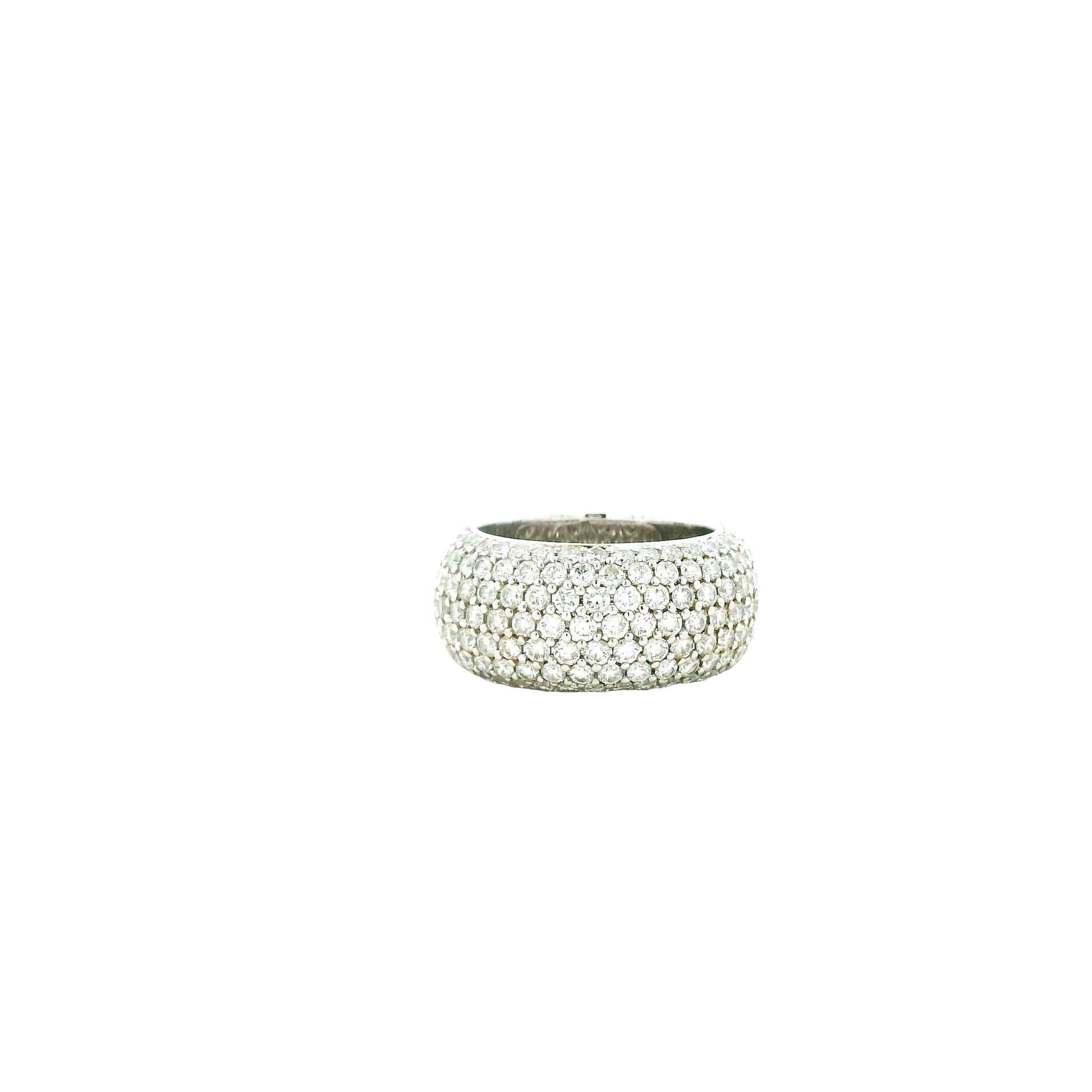 18k White Gold 3.65ctw Round Brilliant Diamond Pavé Ring — left three-quarter angle