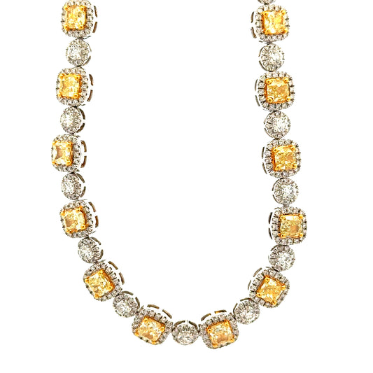 18k Two-Tone Gold GIA Certified 17.11ct Fancy Yellow Diamond & 7.98ctw Round Diamond Bezel… — left three-quarter angle