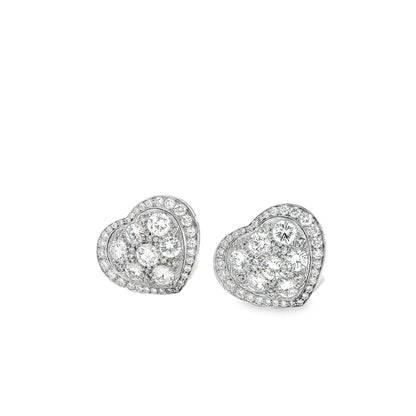 Platinum 8.00ctw Round Brilliant Diamond Heart Shape Cluster Earrings — left three-quarter angle