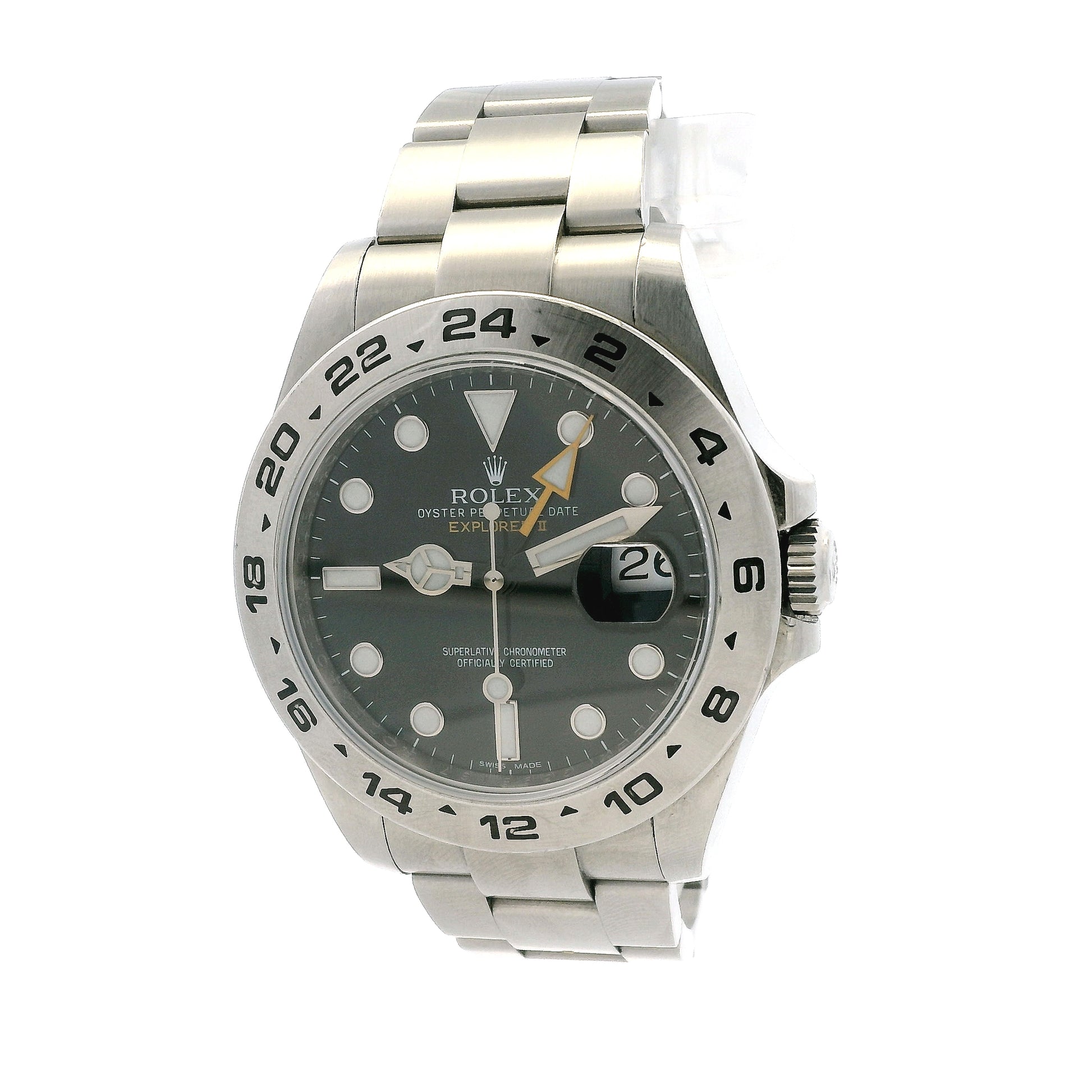 Rolex 216570 Explorer II 42mm Black Dial Stainless Steel Watch — left side three-quarter view