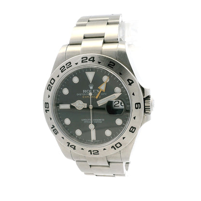 Rolex 216570 Explorer II 42mm Black Dial Stainless Steel Watch — left side three-quarter view