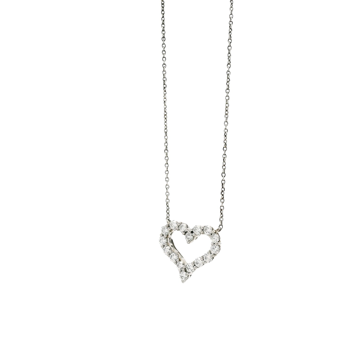 Tiffany & Co. Platinum 0.54ctw Round Brilliant Diamond Open Heart Pendant Necklace 16" — left three-quarter angle