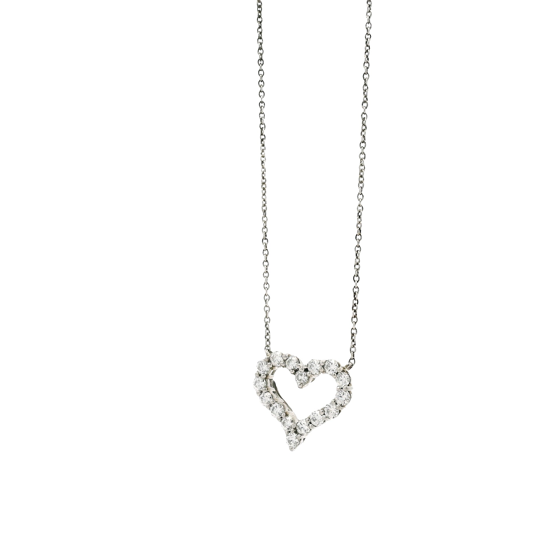 Tiffany & Co. Platinum 0.54ctw Round Brilliant Diamond Open Heart Pendant Necklace 16" — left three-quarter angle