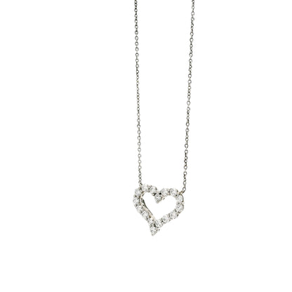 Tiffany & Co. Platinum 0.54ctw Round Brilliant Diamond Open Heart Pendant Necklace 16" — left three-quarter angle