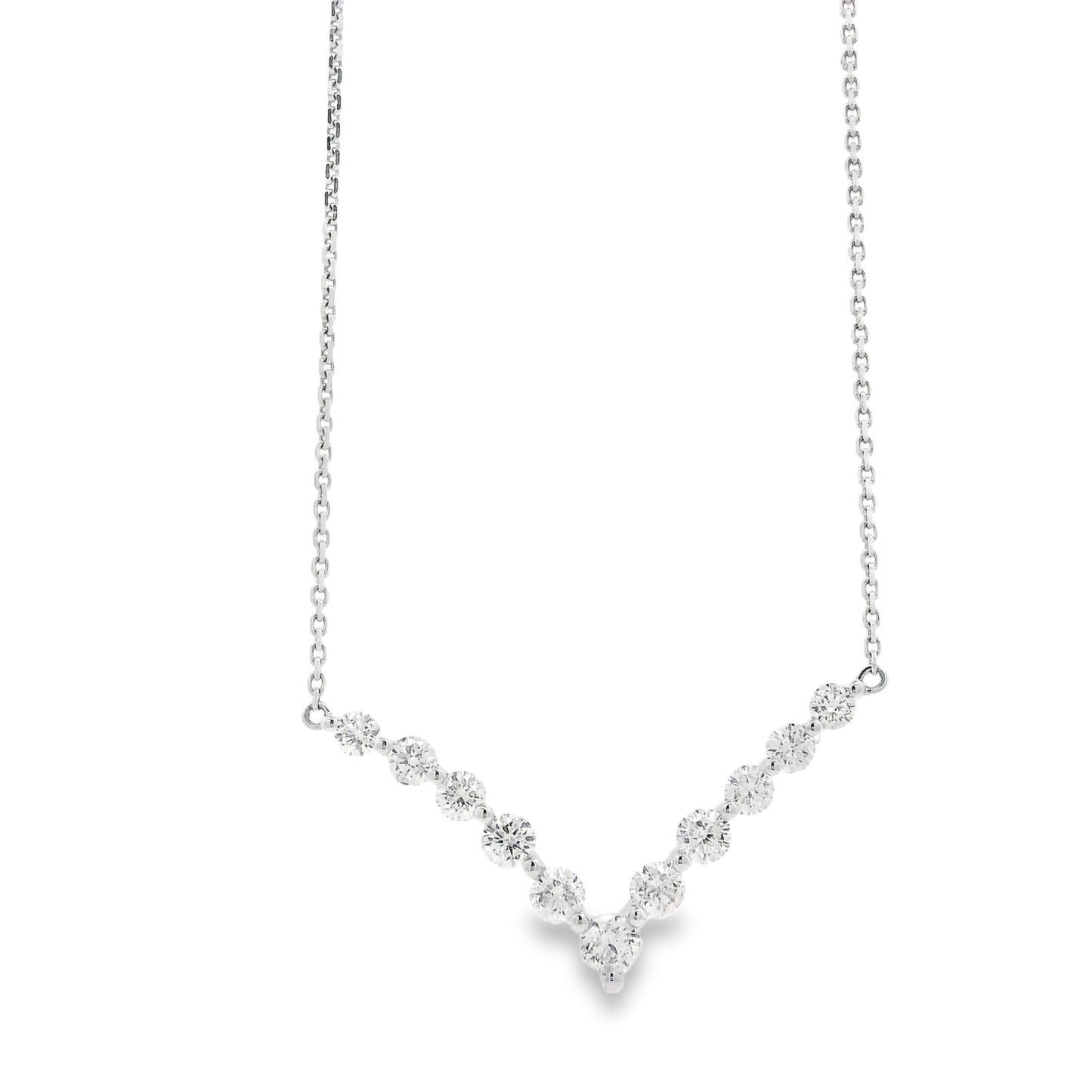 18k White Gold 1.32ctw Round Brilliant Diamond V-Shaped Necklace — left three-quarter angle