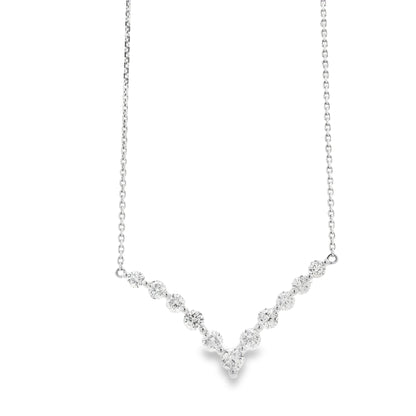 18k White Gold 1.32ctw Round Brilliant Diamond V-Shaped Necklace — left three-quarter angle