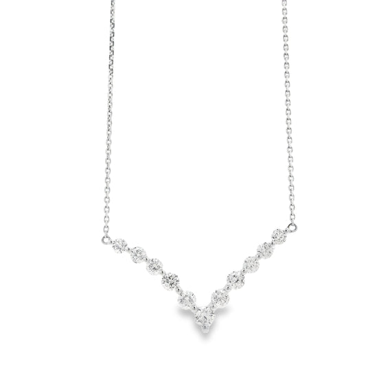 18k White Gold 1.32ctw Round Brilliant Diamond V-Shaped Necklace — left three-quarter angle