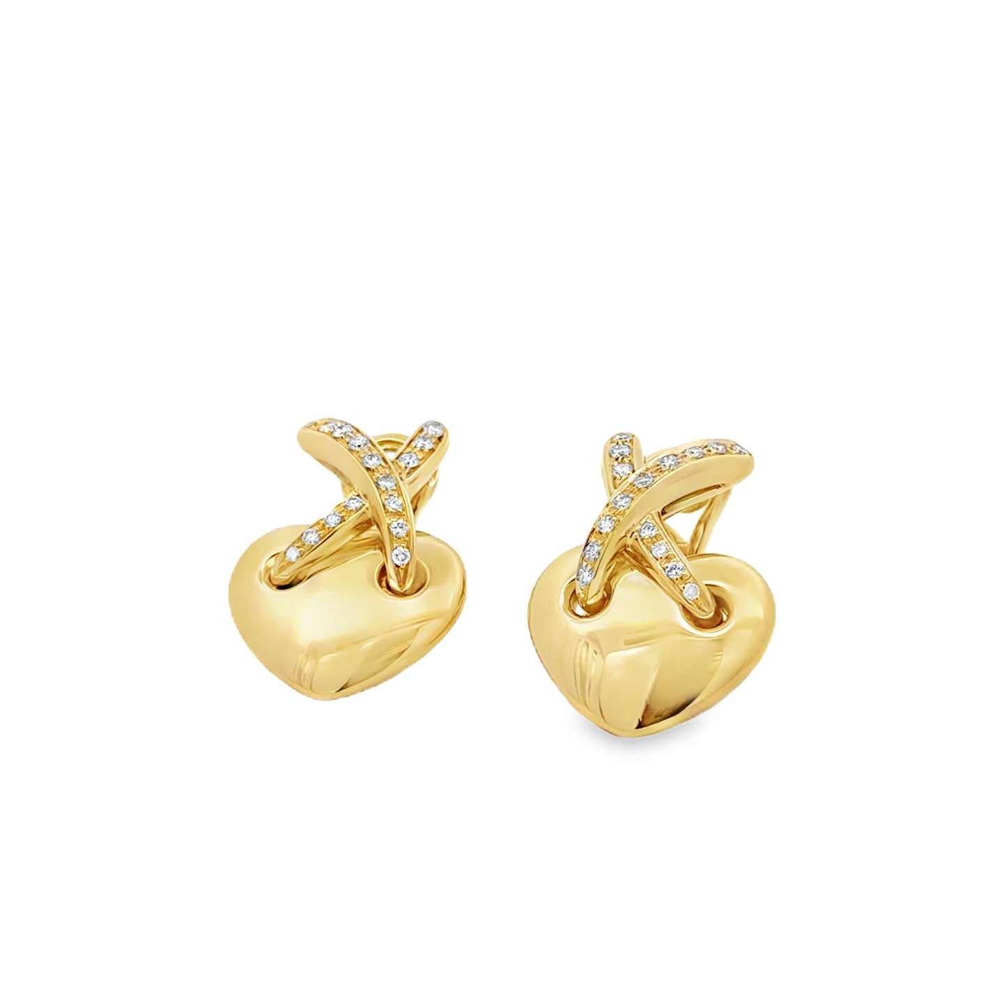 Chaumet 18k Yellow Gold 0.60ctw Round Brilliant Diamond Heart Clip-On Earrings — left three-quarter angle