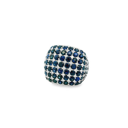 18k Two-Tone Gold 4.94ctw Sapphire and 0.72ctw Diamond Pavé Cocktail Ring — left three-quarter angle