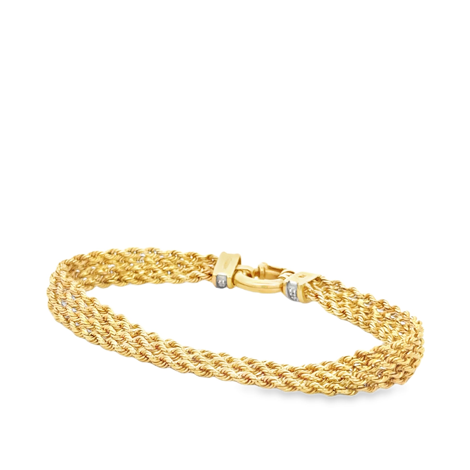 18k Yellow Gold Rope Bracelet with Diamond Studded Clasp — left three-quarter angle
