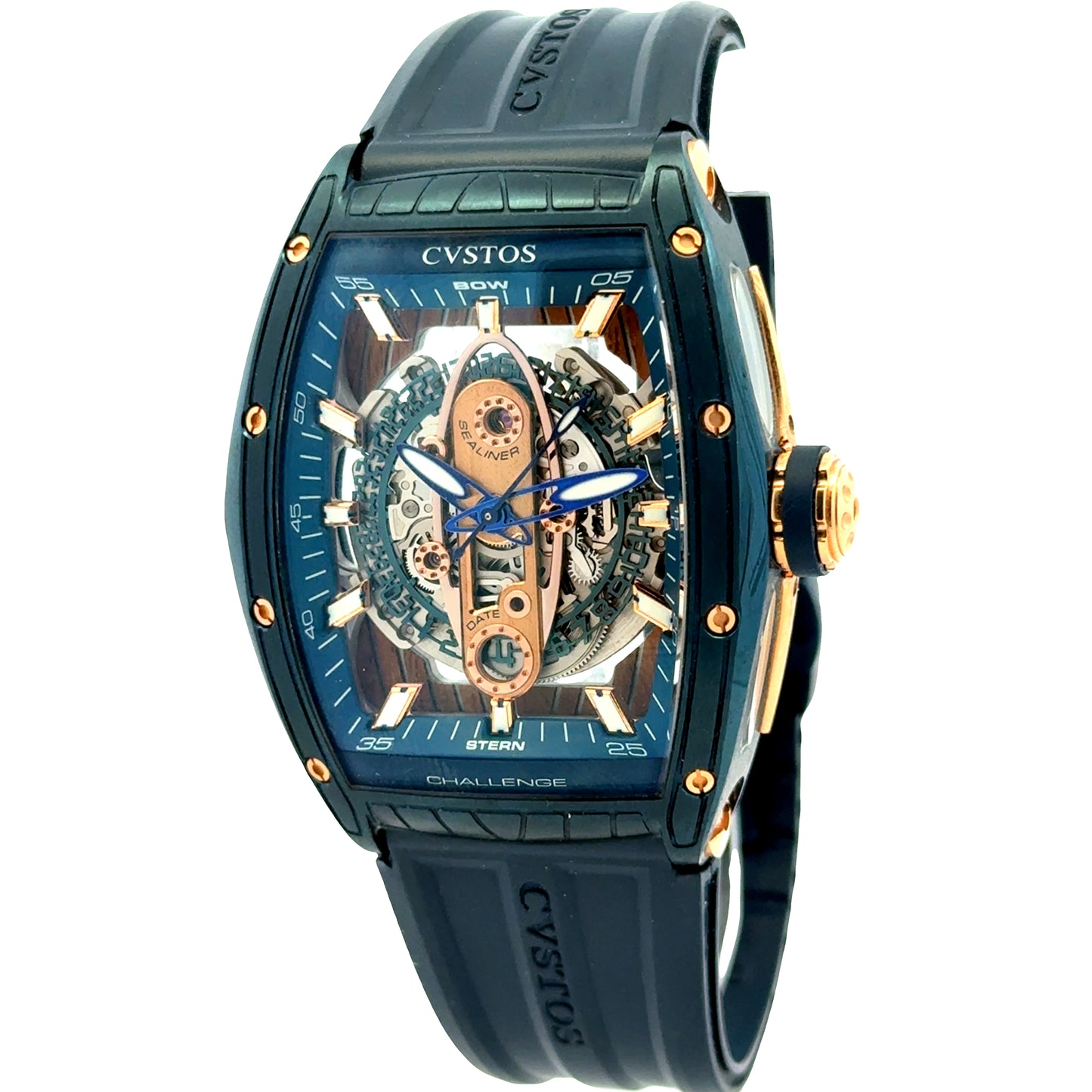 Cvstos Challenge Sealiner II Automatic Skeleton Dial Two-Tone Titanium Watch — left three-quarter angle