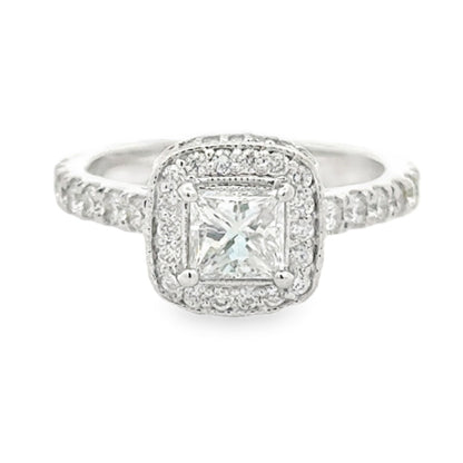 18k White Gold 0.72ct Princess Cut Diamond Halo Engagement Ring — left three-quarter angle