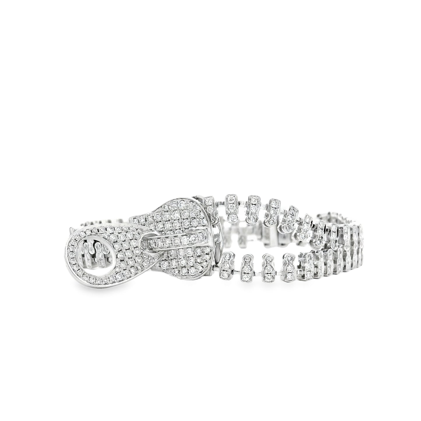 18k White Gold 4.01ctw Round Brilliant Diamond Zipper Bracelet — left three-quarter angle