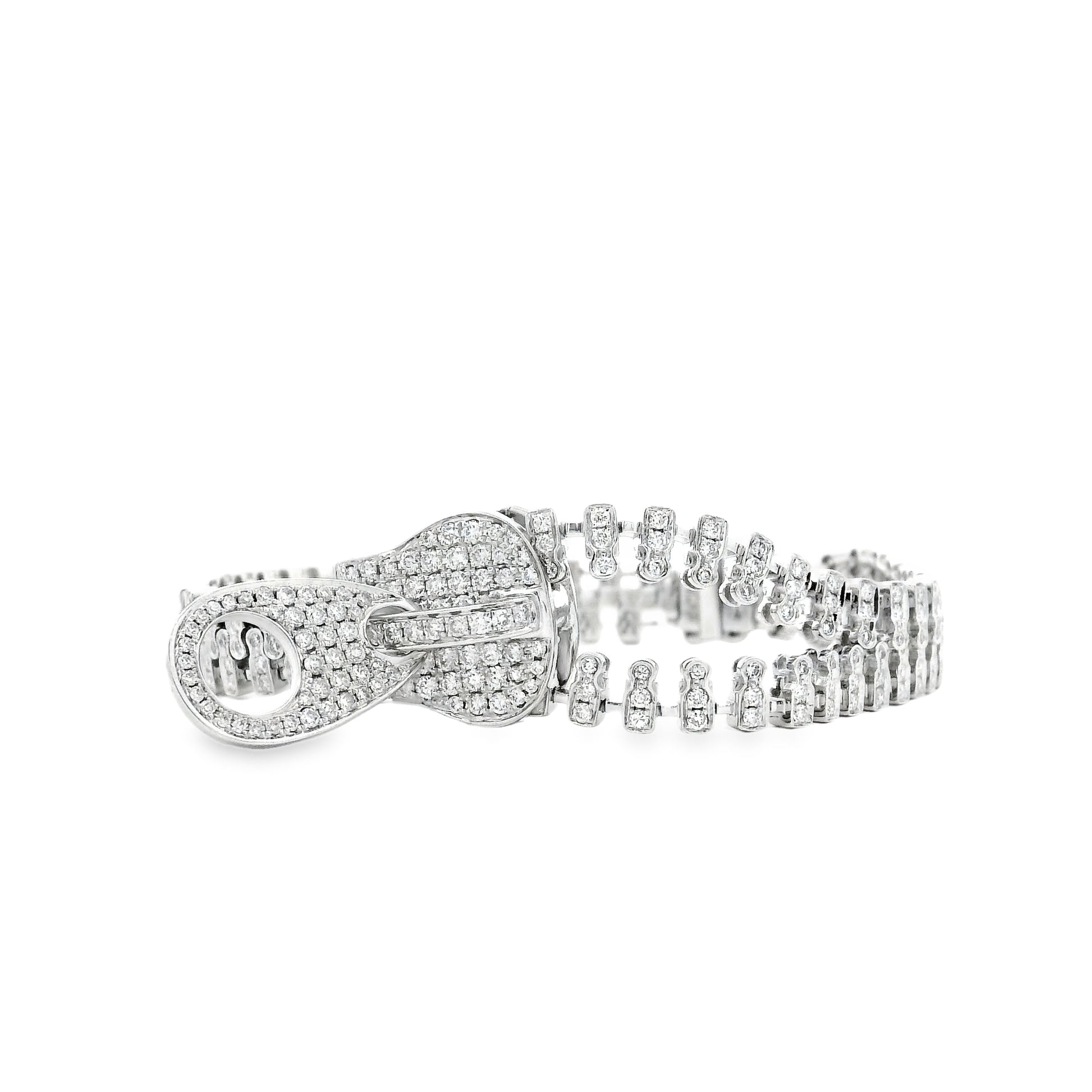 18k White Gold 4.01ctw Round Brilliant Diamond Zipper Bracelet — left three-quarter angle