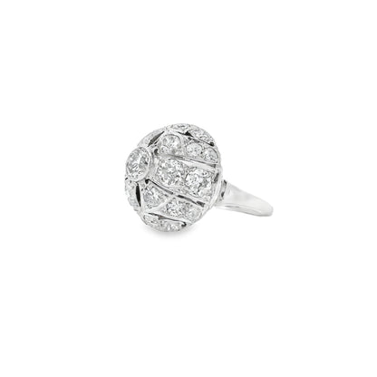 14k White Gold Approx 2ctw Round Brilliant Diamond Cluster Cocktail Ring — left three-quarter angle