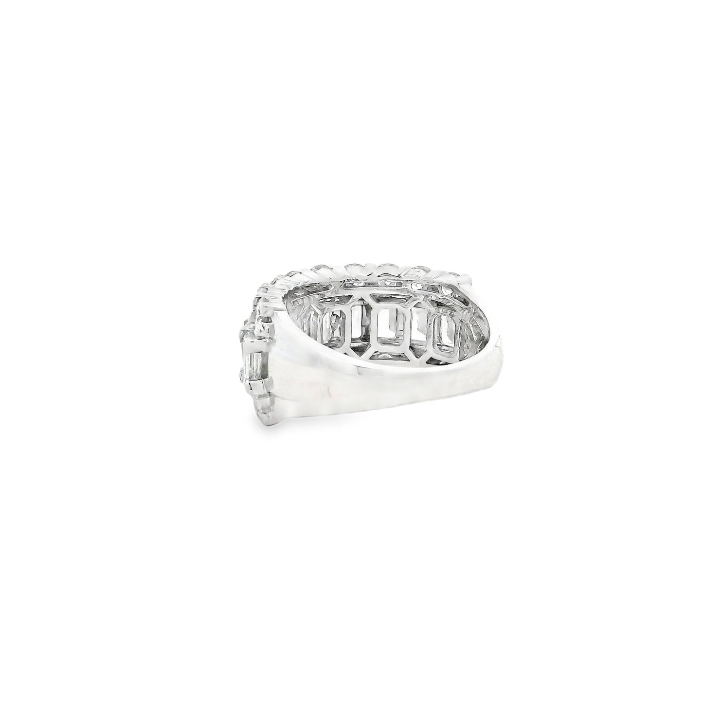 14k White Gold 5.09ctw Round and Baguette Cut Lab-Grown Diamond Three-Row Fashion Band — left three-quarter angle