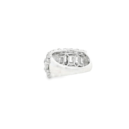14k White Gold 5.09ctw Round and Baguette Cut Lab-Grown Diamond Three-Row Fashion Band — left three-quarter angle