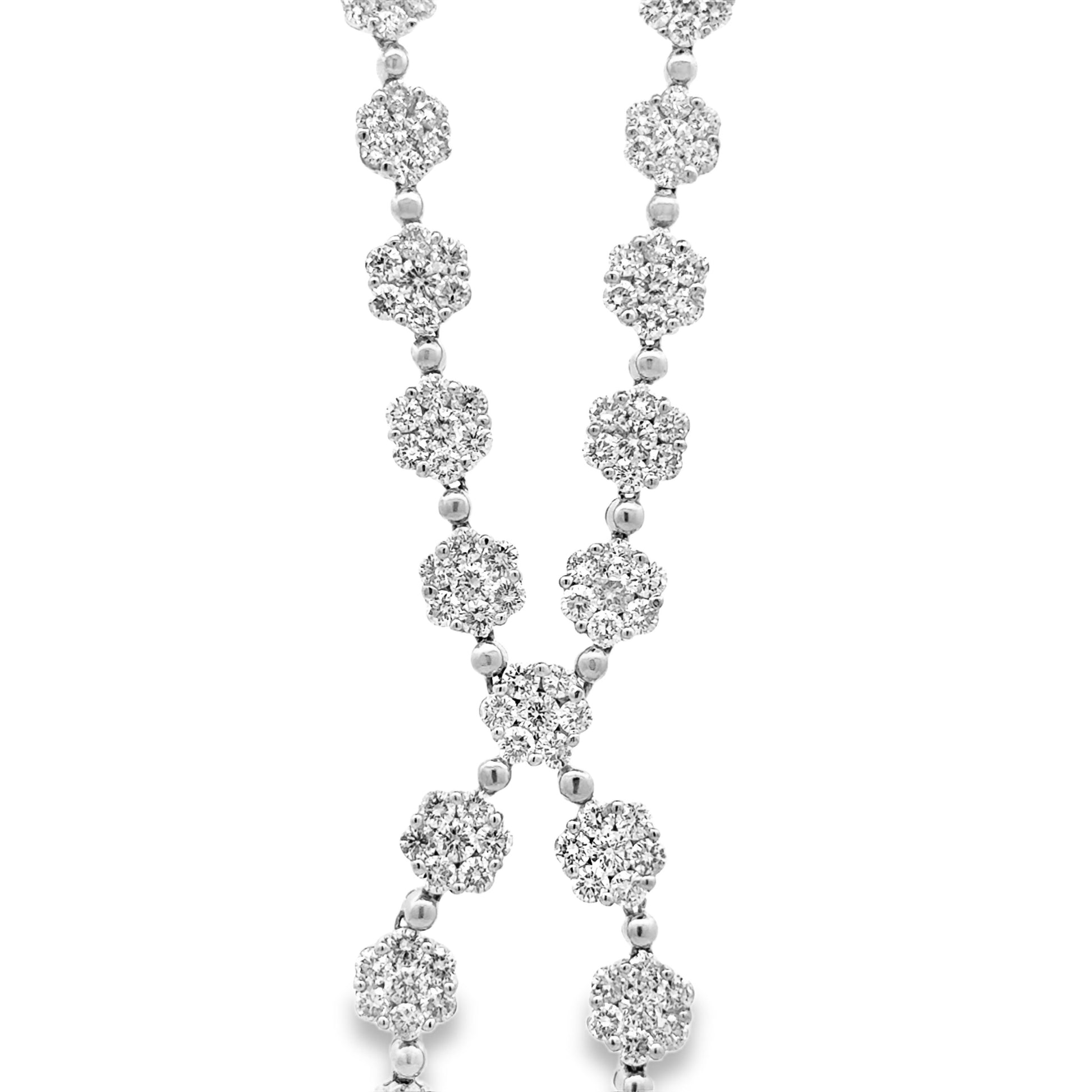 18k White Gold 20.00ctw Natural Round Brilliant Diamond Cluster Drop Necklace 17" — left three-quarter angle