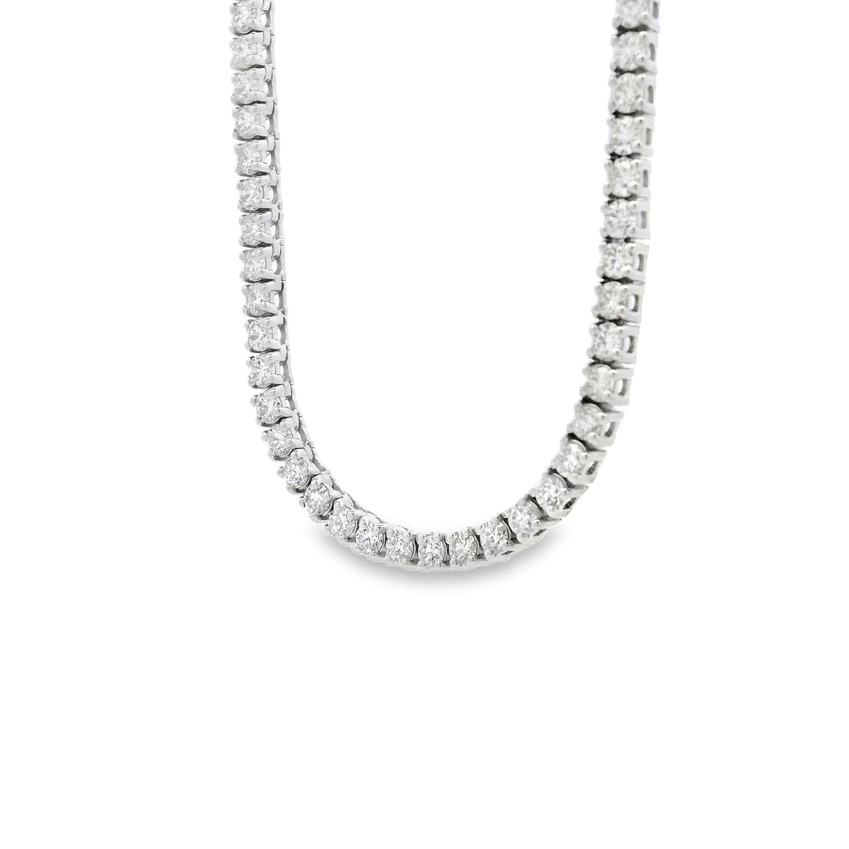 14k White Gold 7.13ctw Round Brilliant Diamond Tennis Necklace 18" — left three-quarter angle