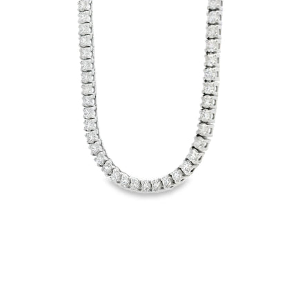 14k White Gold 7.13ctw Round Brilliant Diamond Tennis Necklace 18" — left three-quarter angle