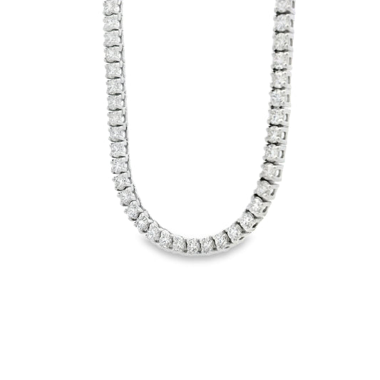 14k White Gold 7.13ctw Round Brilliant Diamond Tennis Necklace 18" — left three-quarter angle