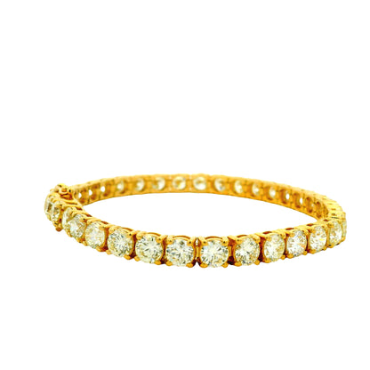 14k Yellow Gold 14.20ctw Natural Round Brilliant Diamond Tennis Bracelet — left three-quarter angle