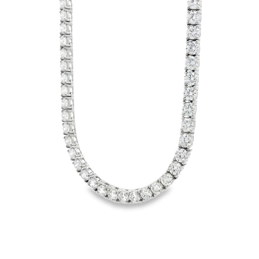14k White Gold 14.63ctw Round Brilliant Diamond Tennis Necklace 17" — left three-quarter angle