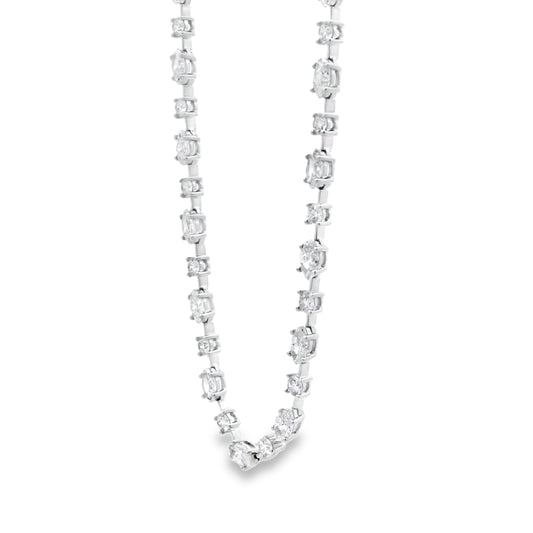 18k White Gold 4.78ctw Natural Round Brilliant & Oval Diamond Tennis Necklace 16" — left three-quarter angle