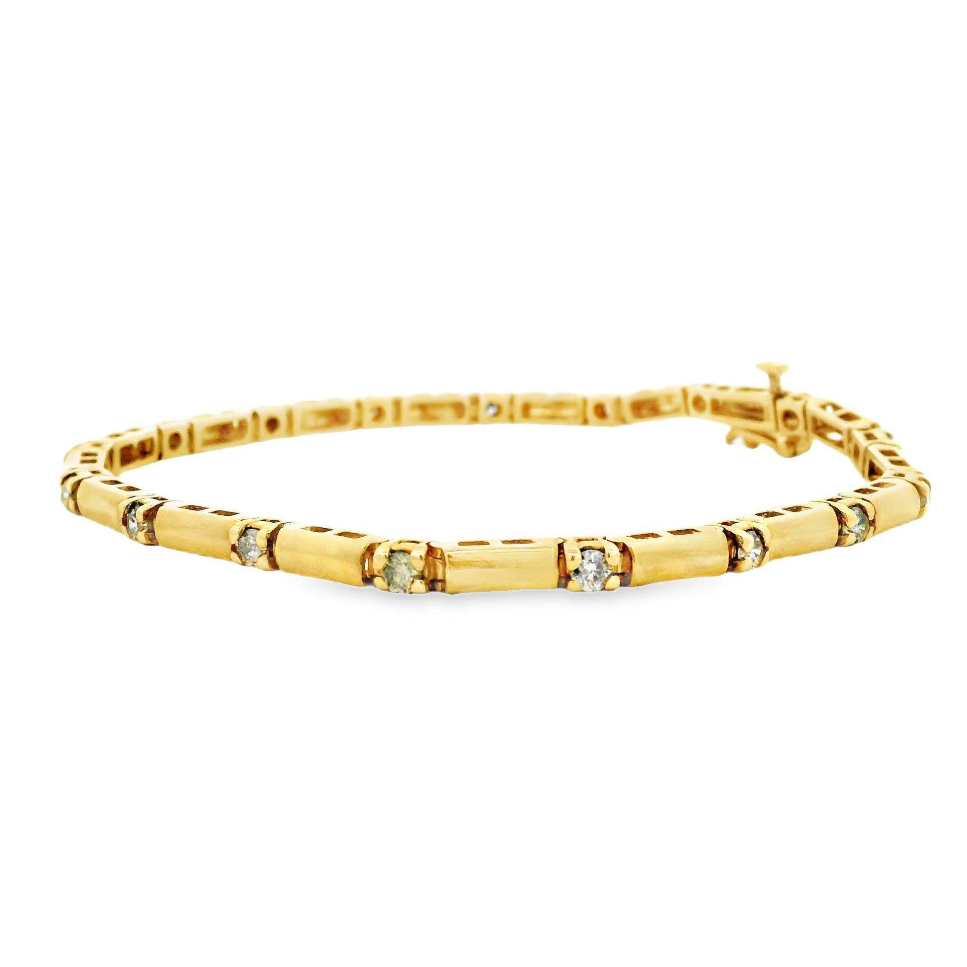 14k Yellow Gold 1.70ctw Round Brilliant Natural Diamond Tennis Bracelet — left three-quarter angle