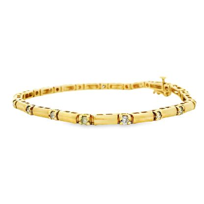14k Yellow Gold 1.70ctw Round Brilliant Natural Diamond Tennis Bracelet — left three-quarter angle