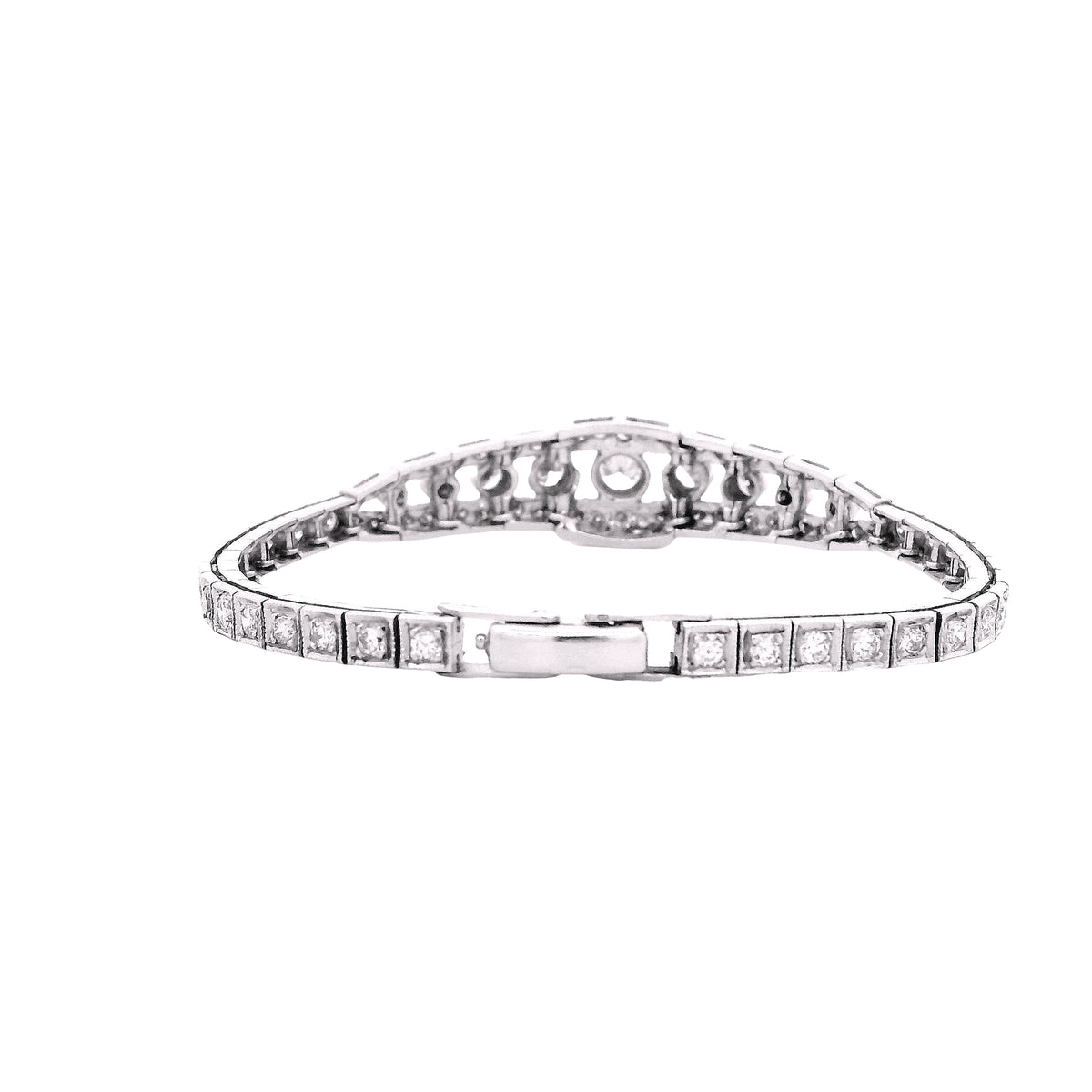 14k White Gold 2.50ctw Round Brilliant Diamond Art Deco Cluster Bracelet — left three-quarter angle